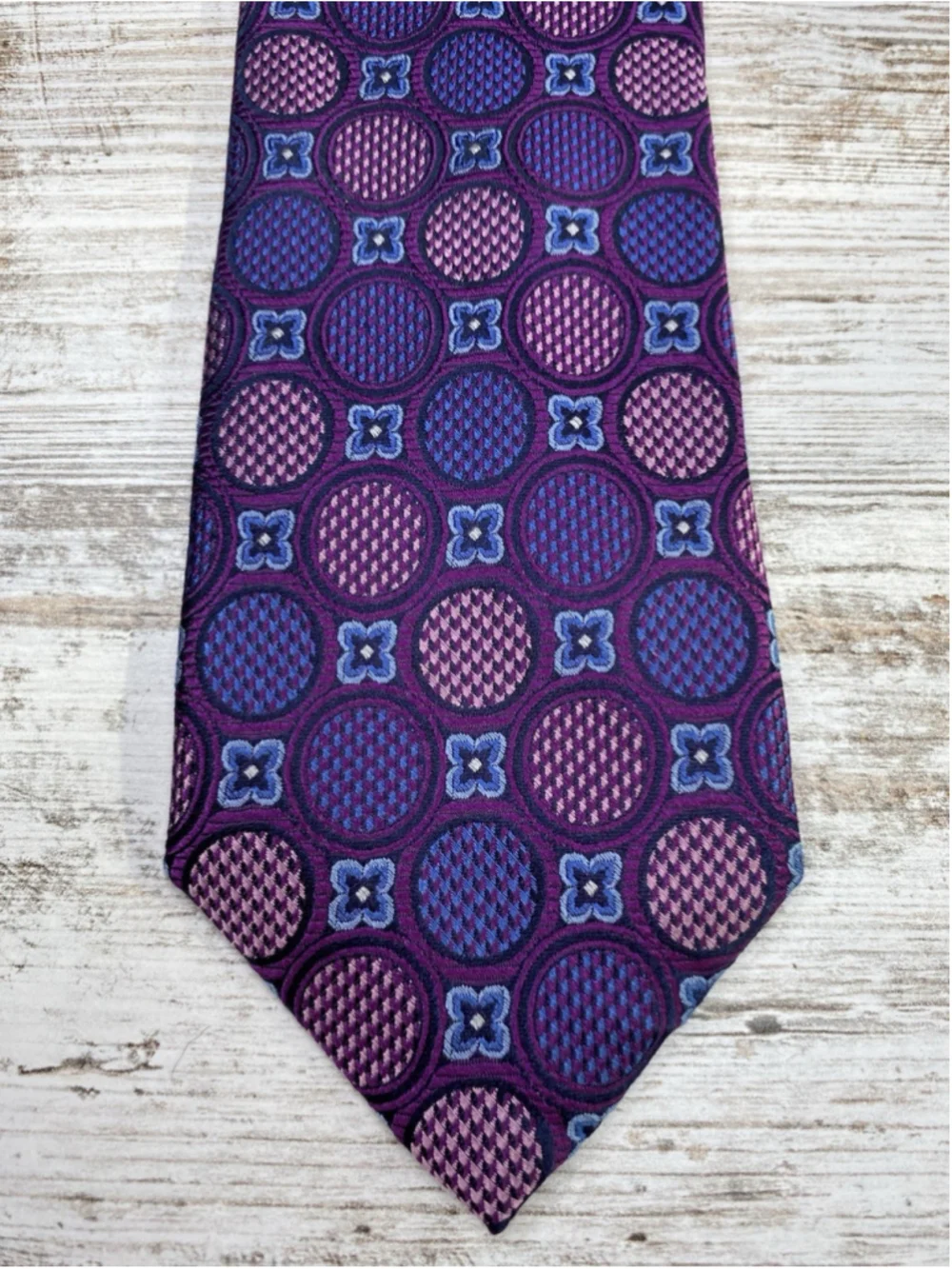 Bruno Piatelli Silk Tie Purple Blue Pink Geometric 100% Silk 59” x 3.5”